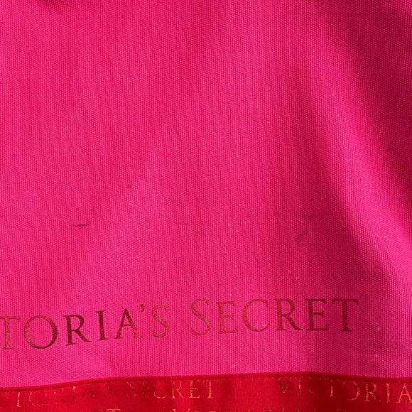 Victoria's Secret Vibrant Pink and Red Canvas Tote Metallic Beach Summer Travel - Picture 7 of 16